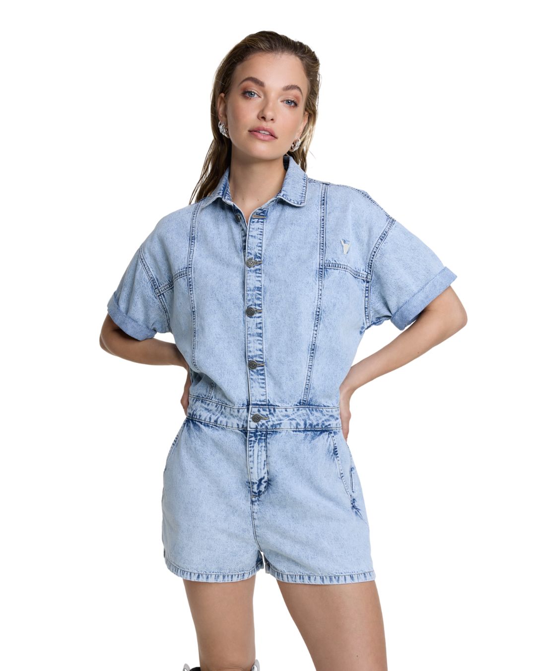 Ladies Women Denim Playsuit