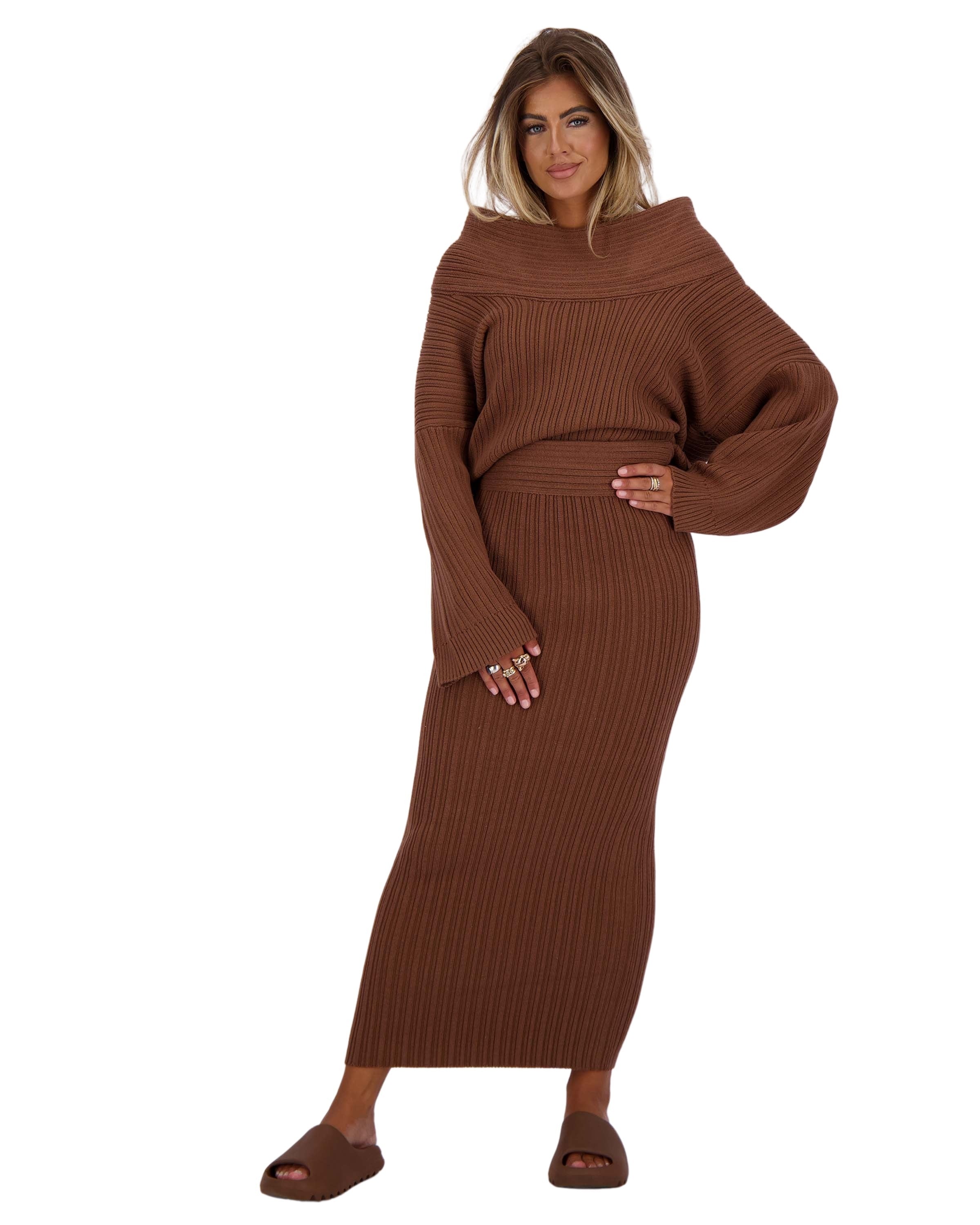 Kourtney Knit Long Skirt Brown