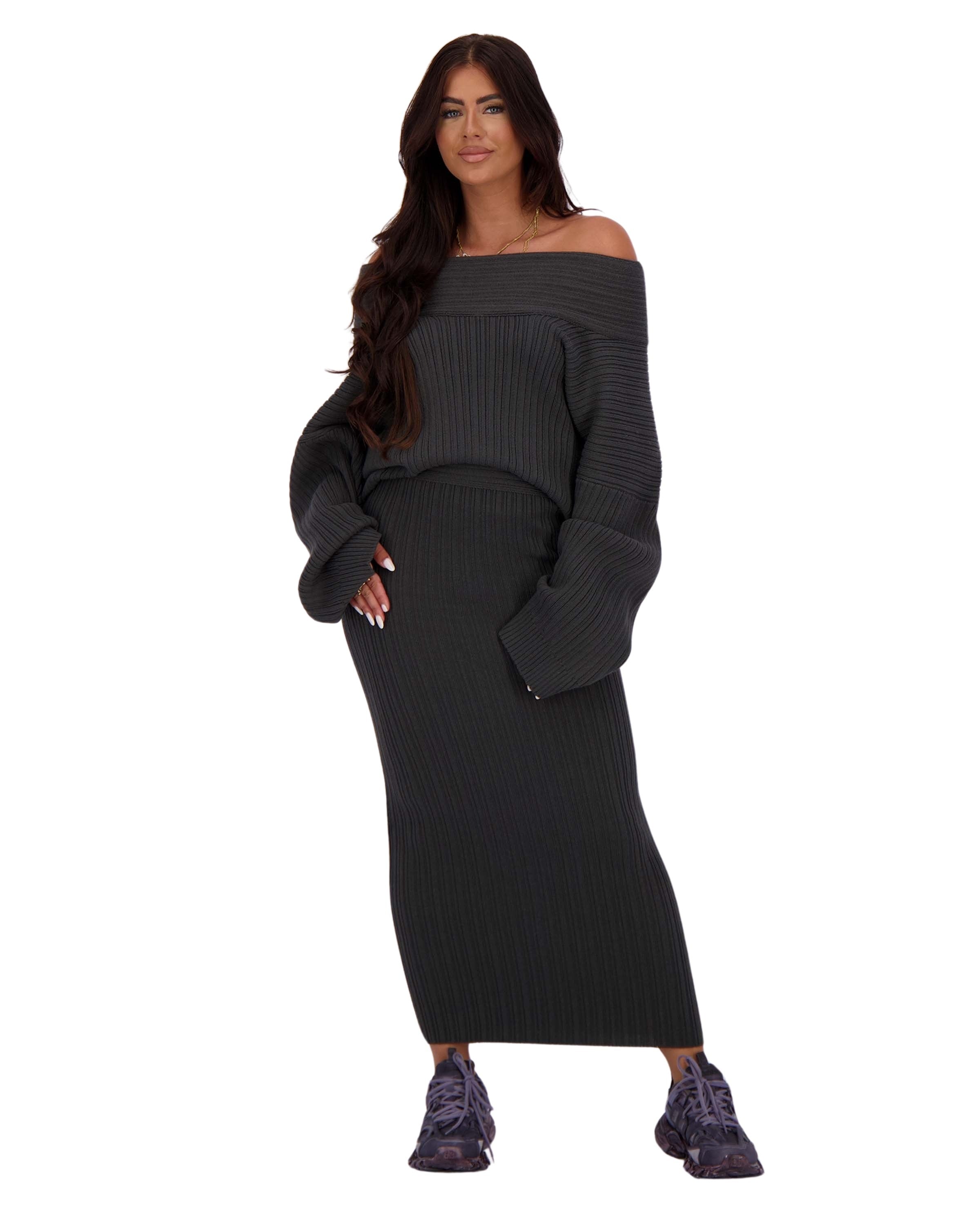 Kourtney Knit Long Skirt Grey