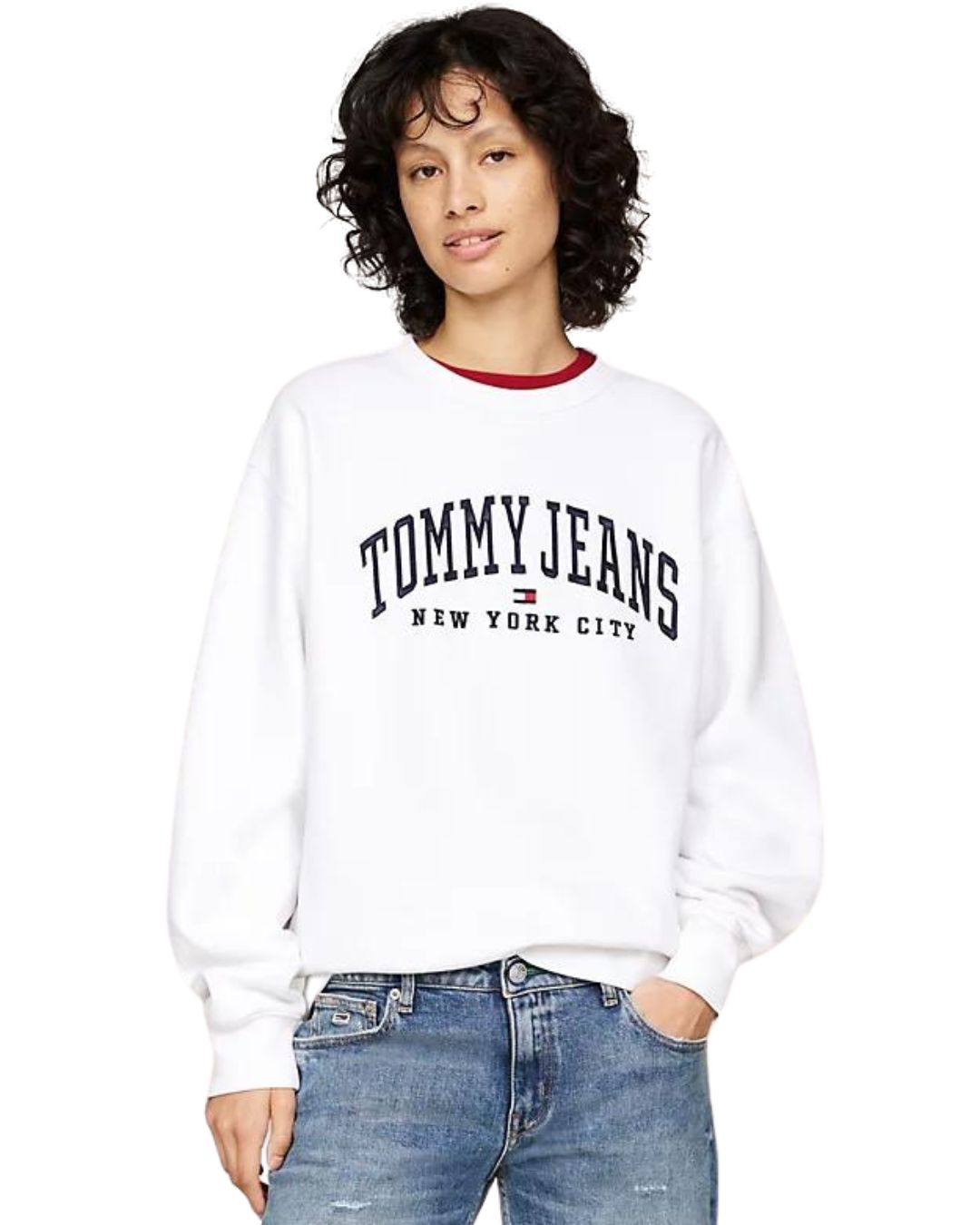 Relax Varsity Crewneck White Sweater