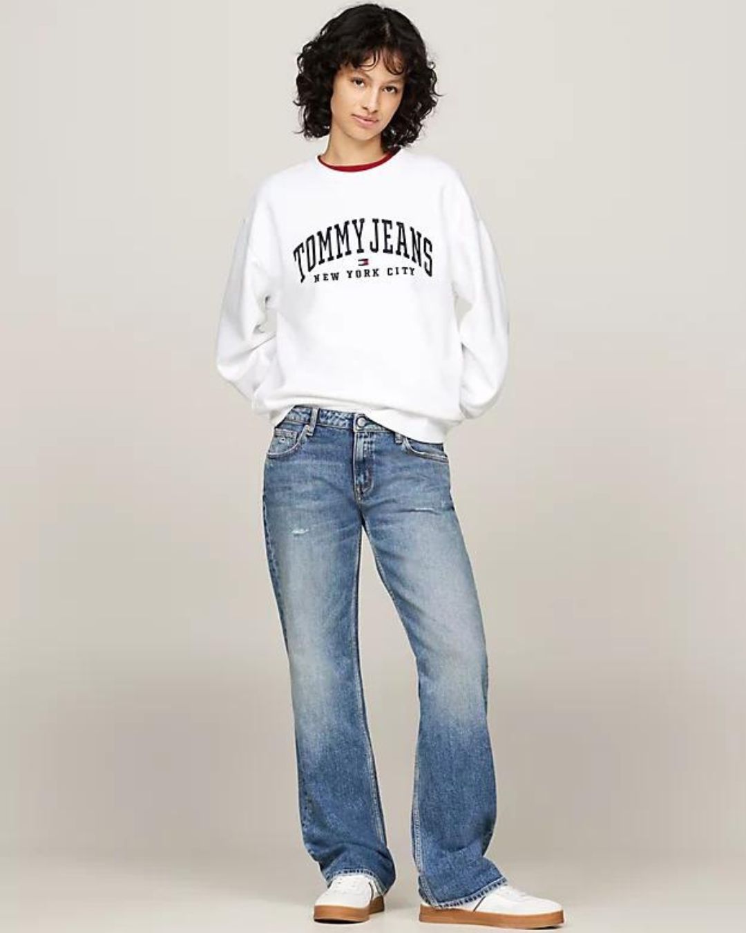 Relax Varsity Crewneck White Sweater