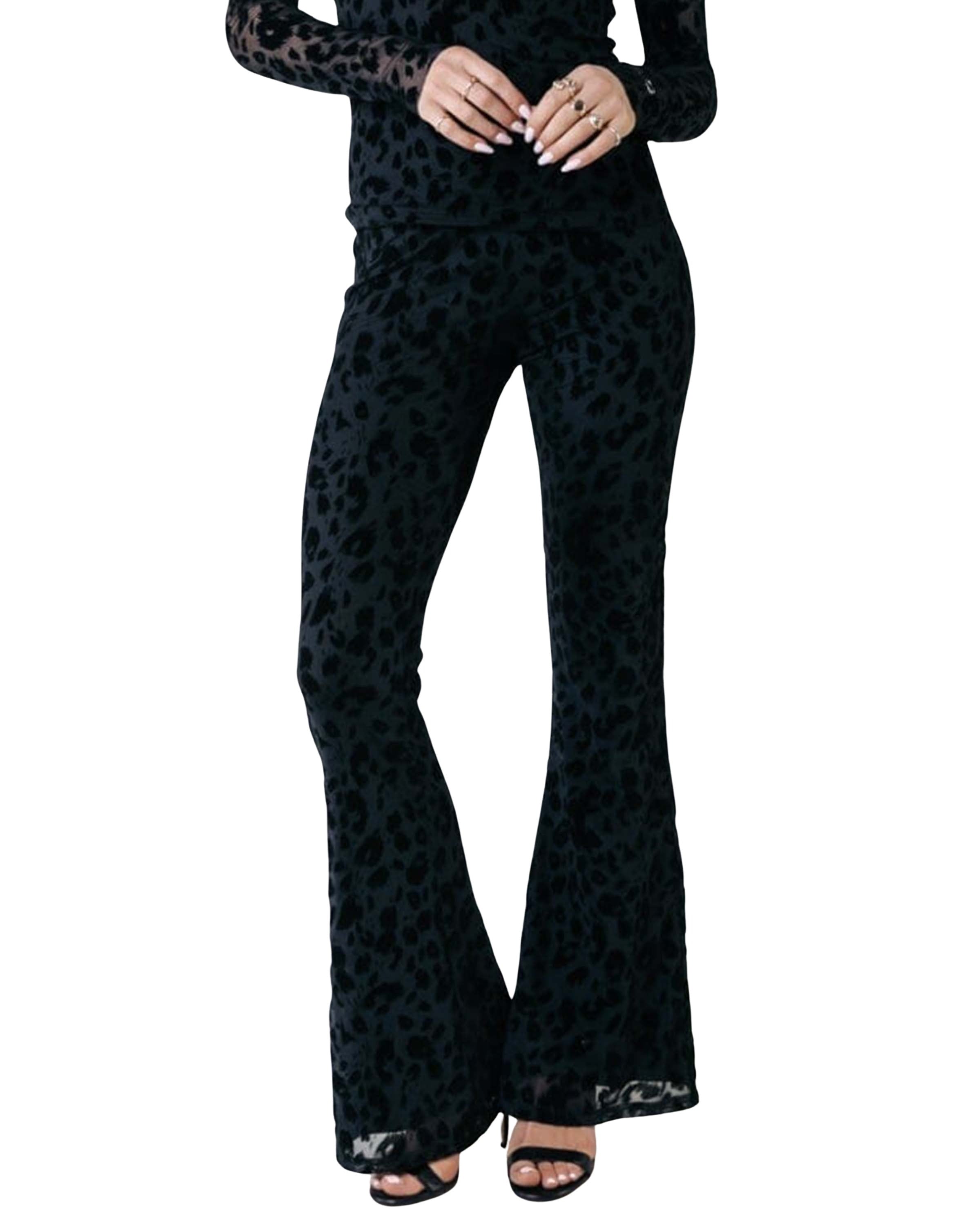 Leopard Flock Mesh Extra Flare Pants