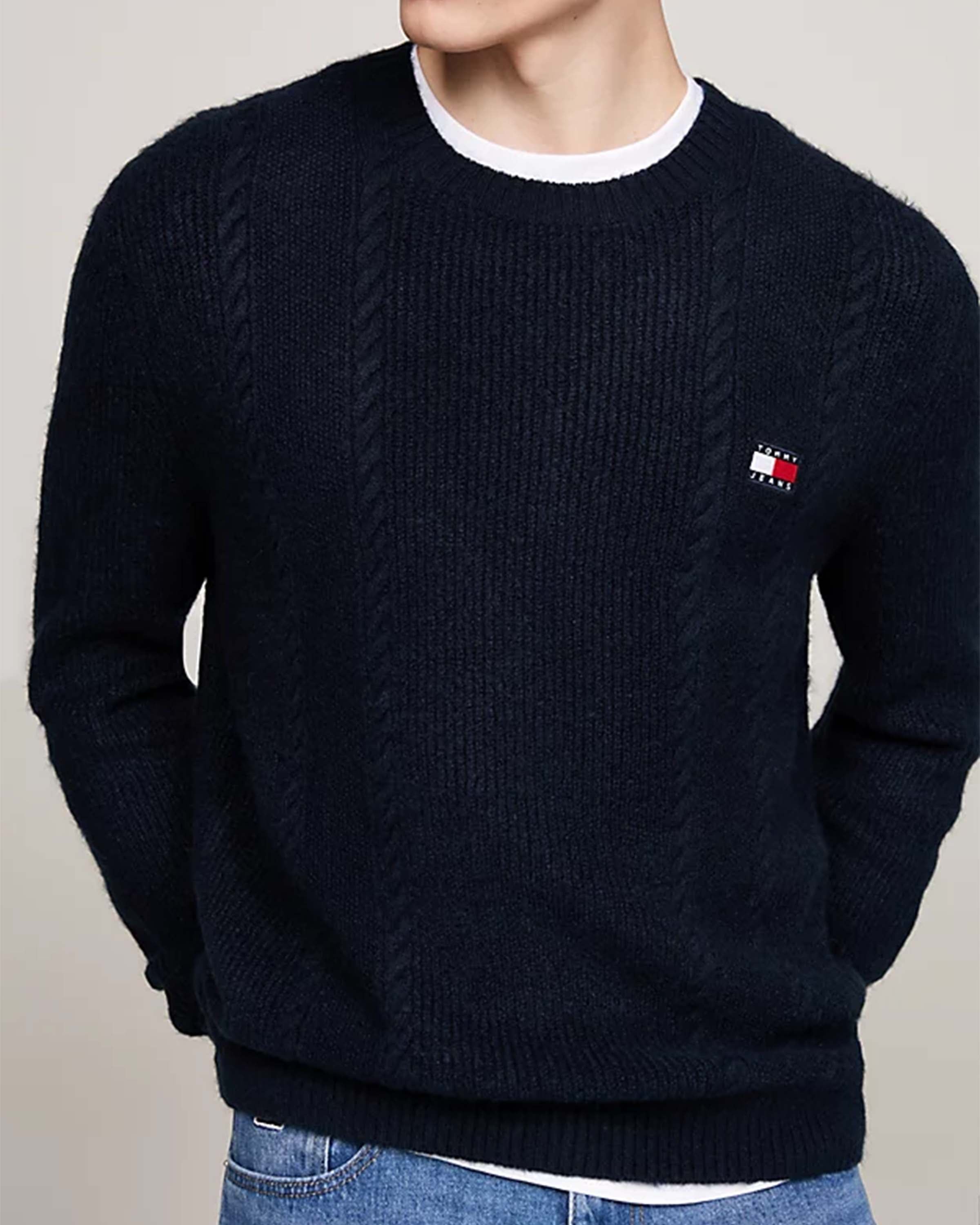 Slim Cable Knit Navy Trui