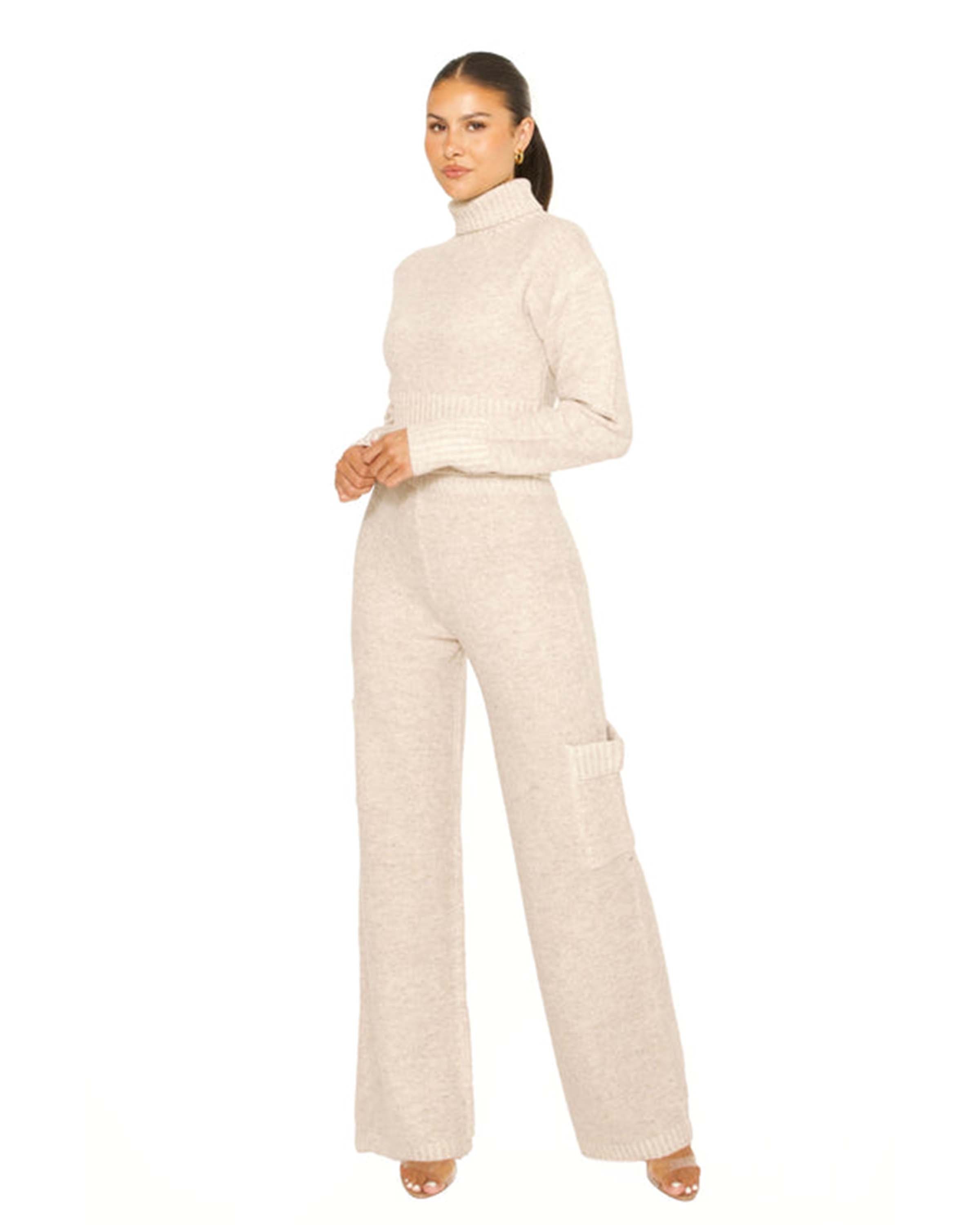 Knitted Cargo Co-Ord Beige