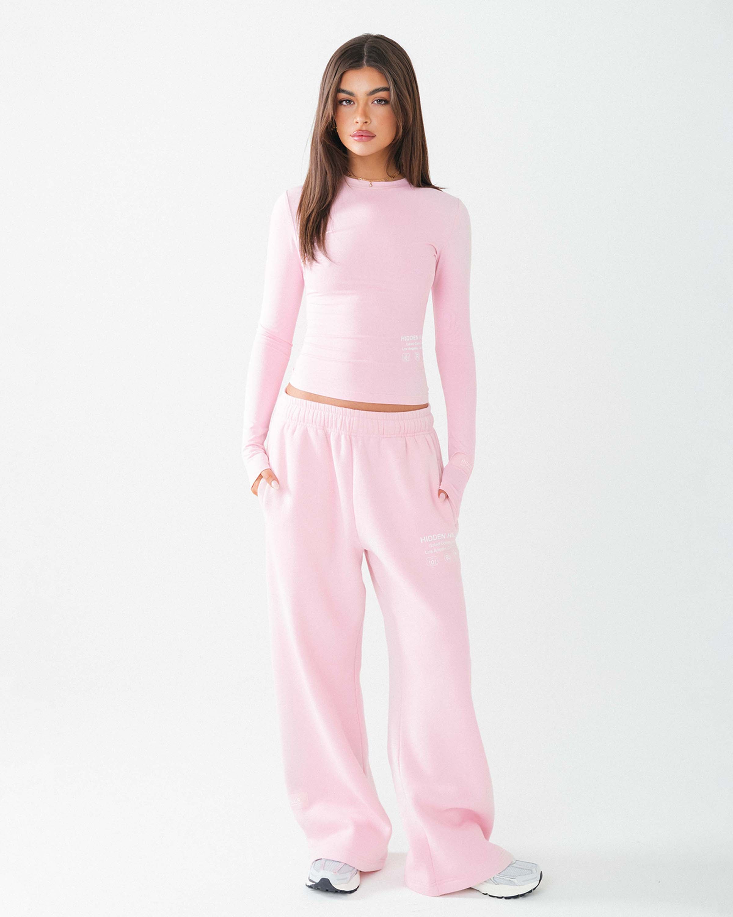 Label Straight Leg Sweatpants Light Pink Pre Order