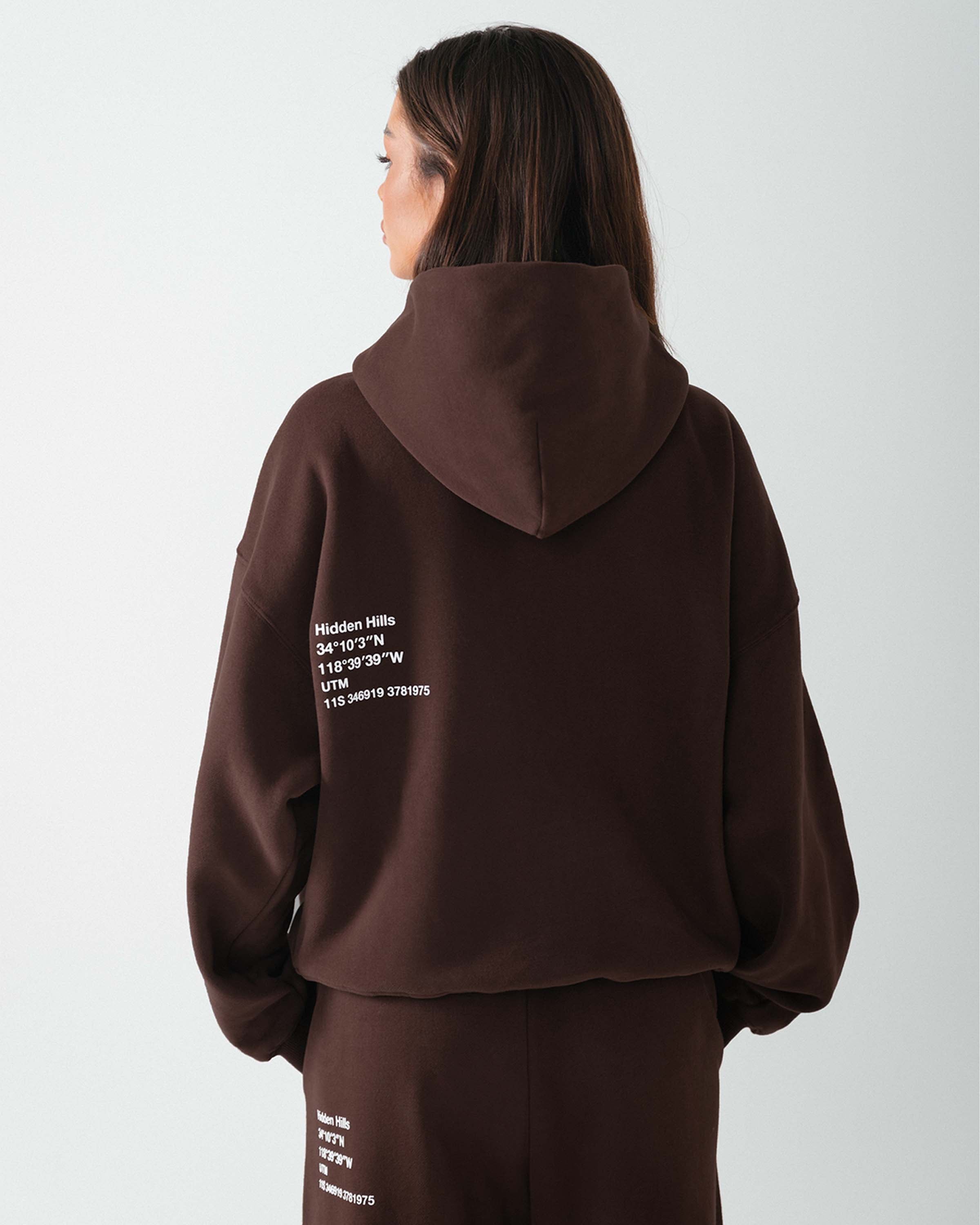 Label Zip Hoodie Dark Brown