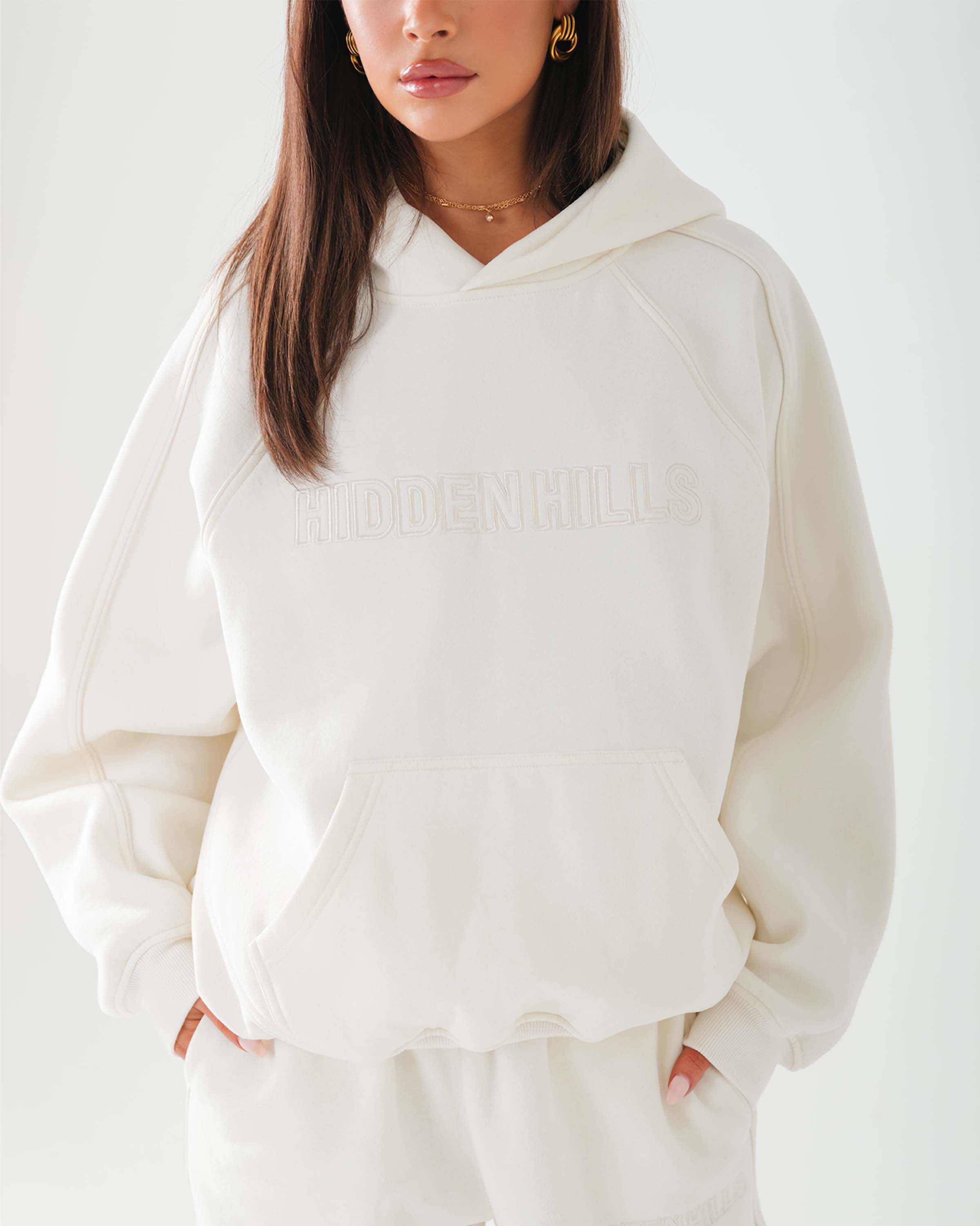 Embroidery Panel Hoodie Cream