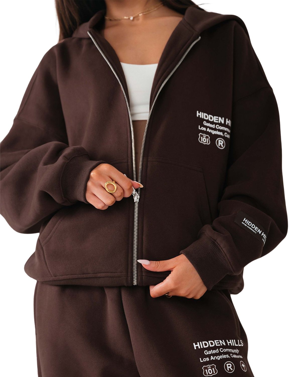 Label Zip Hoodie Dark Brown