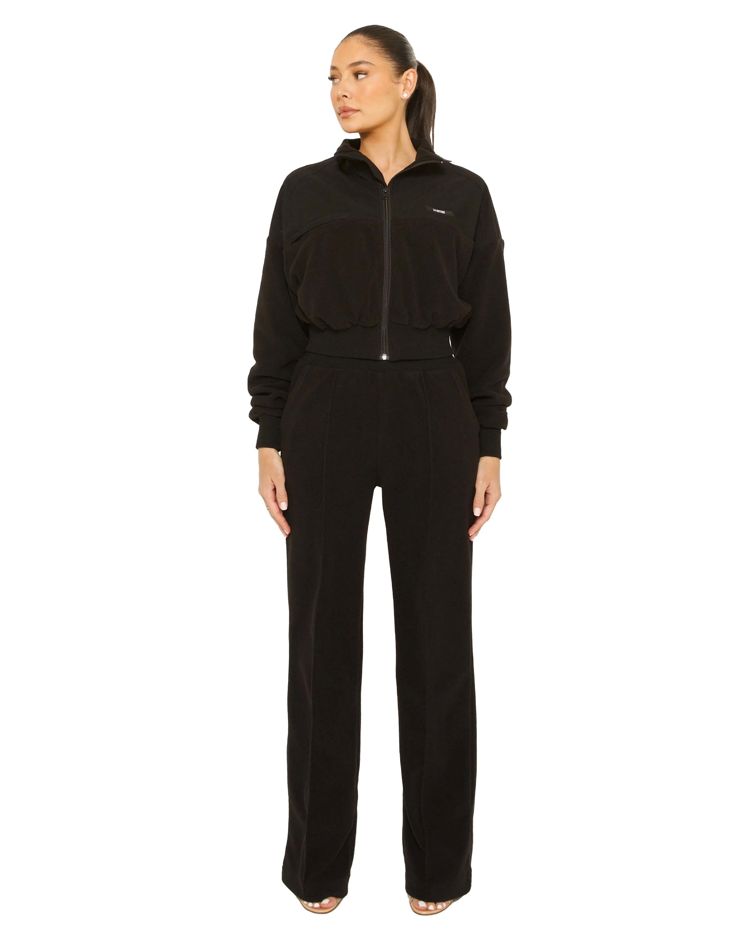 Sporty Fleece Tracksuit Black