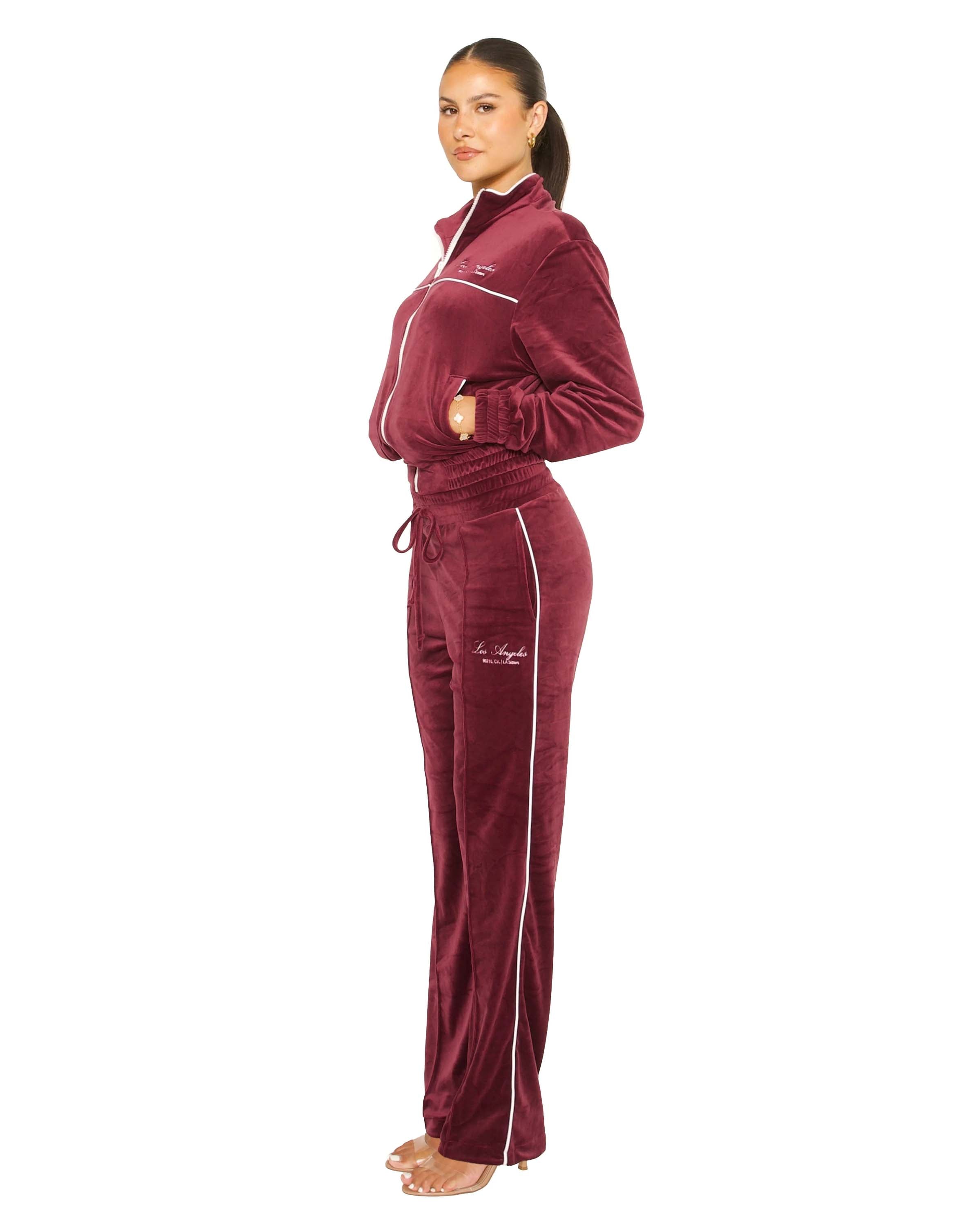 Velour Los Angeles Tracksuit Burgundy