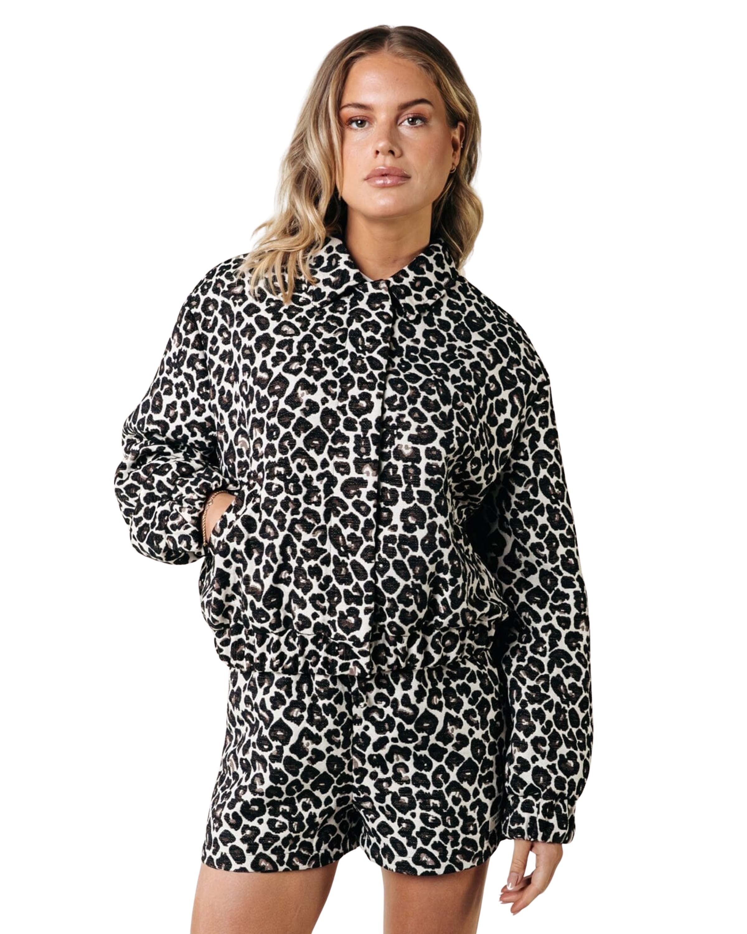 Bente Leopard Jacquard Bomber Jas