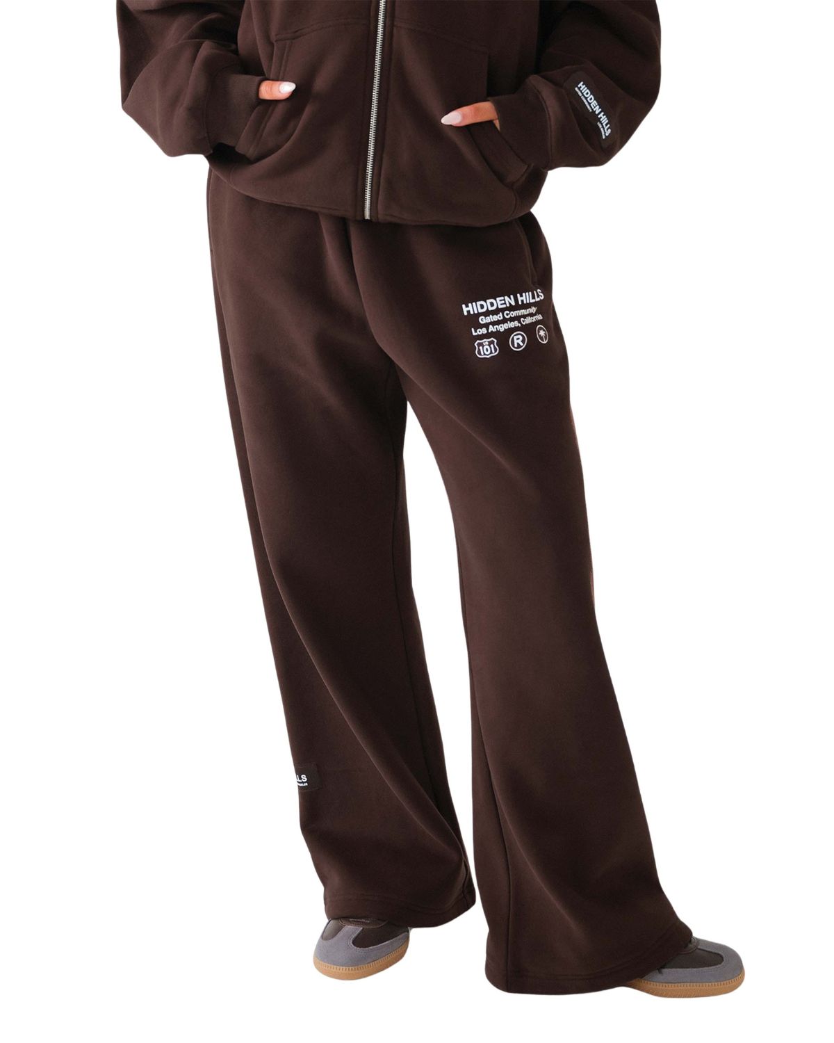 Label Straight Leg Sweatpants Dark Brown