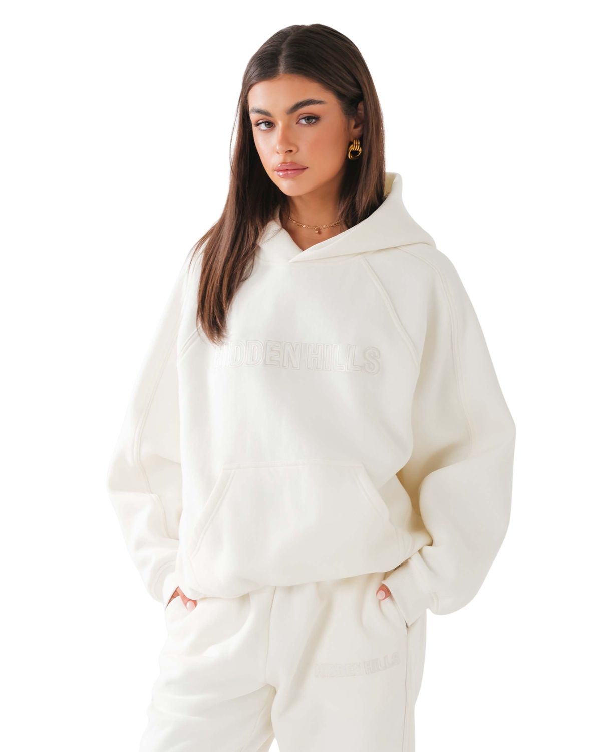 Embroidery Panel Hoodie Cream