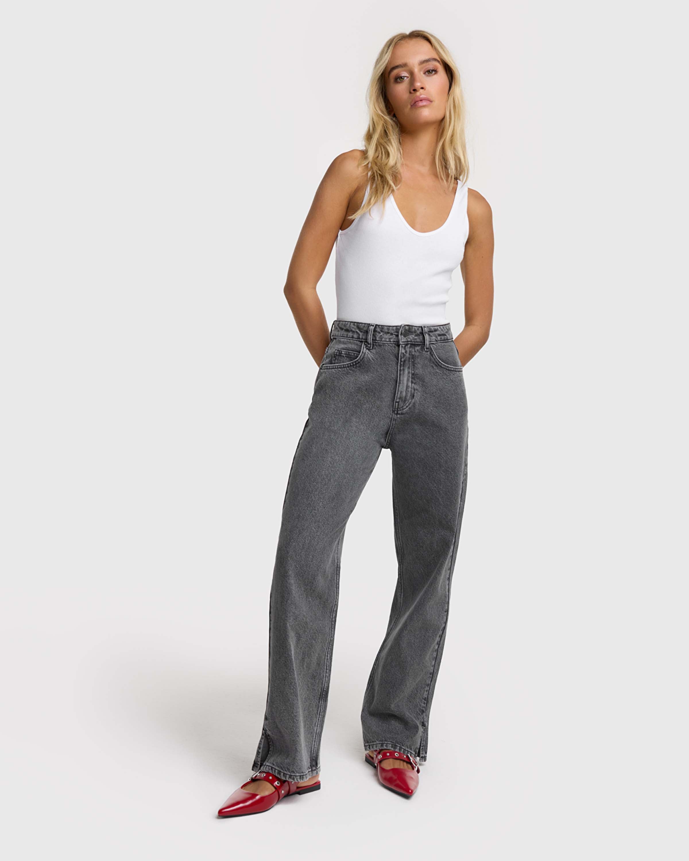 Ladies Woven Relaxed Denim Pants